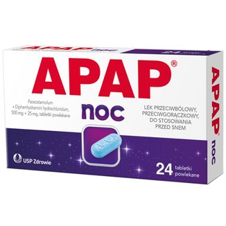 Apap Noc 500 mg + 25 mg, 24 tabletki powlekane - zdjęcie produktu