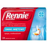 Rennie Antacidum 680 mg + 80 mg, smak miętowy, 24 tabletki do ssania - miniaturka zdjęcia produktu