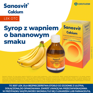 Sanosvit Calcium 114 mg/ 5 mg, syrop, smak bananowy, 150 ml - 4 - zdjęcie produktu