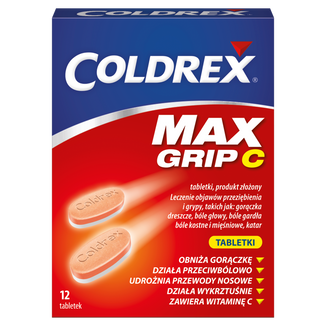 Coldrex MaxGrip C 500 mg + 25 mg + 5 mg + 20 mg + 30 mg, 12 tabletek - zdjęcie produktu