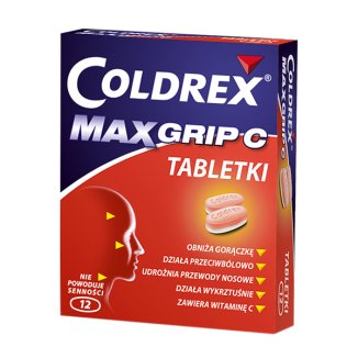 Coldrex MaxGrip C 500 mg + 25 mg + 5 mg + 20 mg + 30 mg, 12 tabletek - zdjęcie produktu