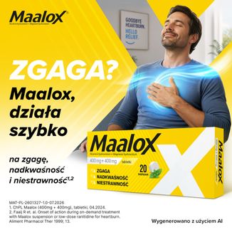 Maalox 400 mg + 400 mg, 20 tabletek - 2 - zdjęcie produktu