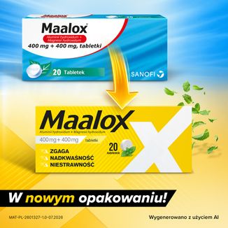 Maalox 400 mg + 400 mg, 20 tabletek - 3 - zdjęcie produktu