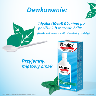Maalox (35 mg + 40 mg)/ ml, zawiesina doustna, 250 ml USZKODZONE OPAKOWANIE - 5 - zdjęcie produktu