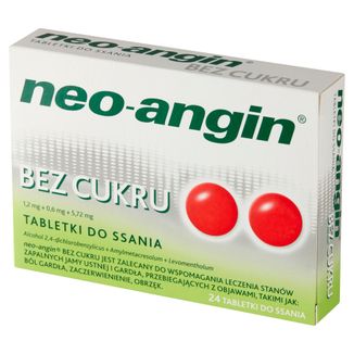 Neo-Angin bez cukru 1,2 mg + 0,6 mg + 5,72 mg, 24 tabletki do ssania - 3 Neo-Angin bez cukru 1,2 mg + 0,6 mg + 5,72 mg, 24 tabletki do ssania - 3 - zdjęcie produktu