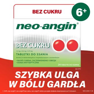 Neo-Angin bez cukru 1,2 mg + 0,6 mg + 5,72 mg, 24 tabletki do ssania - 2 - zdjęcie produktu