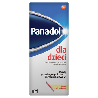 Panadol dla dzieci 120 mg/ 5 ml, zawiesina doustna, smak truskawkowy, 100 ml - zdjęcie produktu