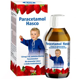 Paracetamol Hasco 120 mg/ 5 ml, zawiesina doustna dla dzieci od urodzenia, smak truskawkowy, 150 g - zdjęcie produktu