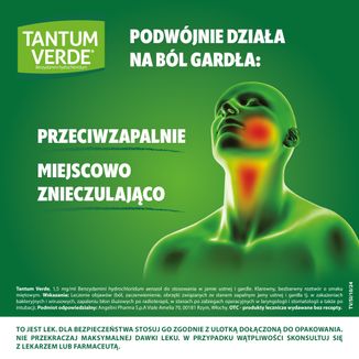 Tantum Verde 1,5 mg/ ml, aerozol do stosowania w jamie ustnej i gardle, 30 ml USZKODZONE OPAKOWANIE - 3 - zdjęcie produktu
