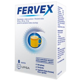 Fervex 500 mg + 200 mg + 25 mg, granulat do sporządzania roztworu doustnego, smak cytrynowy, 8 saszetek KRÓTKA DATA - zdjęcie produktu