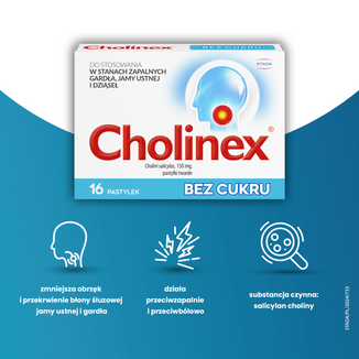Cholinex 150 mg, bez cukru, 16 pastylek do ssania - 4 - zdjęcie produktu