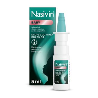 Nasivin Baby 0,1 mg/ml, krople do nosa dla niemowląt od 3 miesiąca, 5 ml - zdjęcie produktu