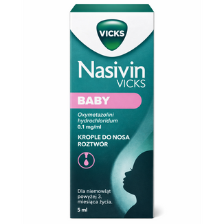 Nasivin Vicks Baby 0,1 mg/ml, krople do nosa dla niemowląt od 3 miesiąca, 5 ml - zdjęcie produktu