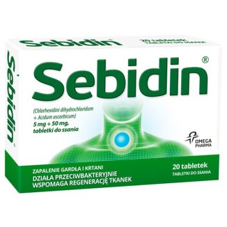 Sebidin 5 mg + 50 mg, 20 tabletek do ssania - zdjęcie produktu