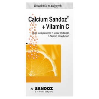 Calcium Sandoz + Vitamina C 260 mg + 1000 mg, smak pomarańczowy, 10 tabletek musujących USZKODZONE OPAKOWANIE - 2 - zdjęcie produktu