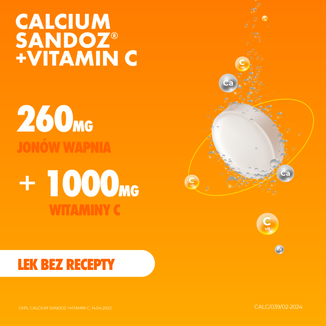 Calcium Sandoz + Vitamina C 260 mg + 1000 mg, smak pomarańczowy, 10 tabletek musujących USZKODZONE OPAKOWANIE - 4 - zdjęcie produktu