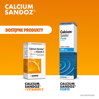 Calcium Sandoz + Vitamina C 260 mg + 1000 mg, smak pomarańczowy, 10 tabletek musujących USZKODZONE OPAKOWANIE - 8 - zdjęcie produktu