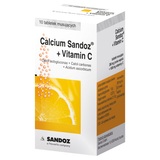 Calcium Sandoz + Vitamina C 260 mg + 1000 mg, smak pomarańczowy, 10 tabletek musujących - miniaturka zdjęcia produktu