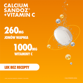 Calcium Sandoz + Vitamina C 260 mg + 1000 mg, smak pomarańczowy, 10 tabletek musujących - 4 - zdjęcie produktu