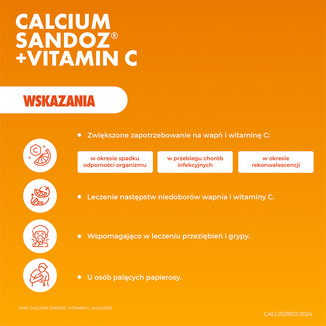 Calcium Sandoz + Vitamina C 260 mg + 1000 mg, smak pomarańczowy, 10 tabletek musujących - 5 - zdjęcie produktu