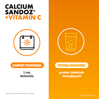 Calcium Sandoz + Vitamina C 260 mg + 1000 mg, smak pomarańczowy, 10 tabletek musujących - 6 - zdjęcie produktu