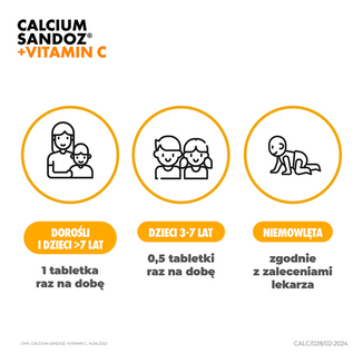 Calcium Sandoz + Vitamina C 260 mg + 1000 mg, smak pomarańczowy, 10 tabletek musujących - 7 - zdjęcie produktu