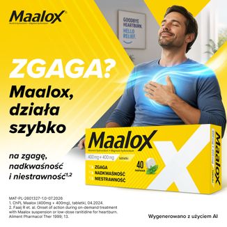 Maalox 400 mg + 400 mg, 40 tabletek - 2 - zdjęcie produktu