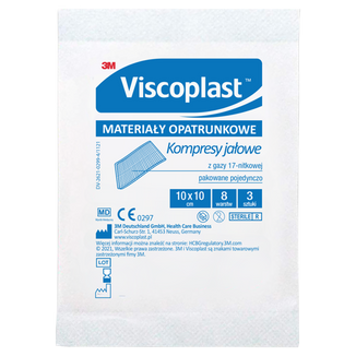 Viscoplast, kompresy jałowe z gazy, 17-nitkowe, 8-warstwowe, 10 cm x 10 cm, 3 sztuki - zdjęcie produktu