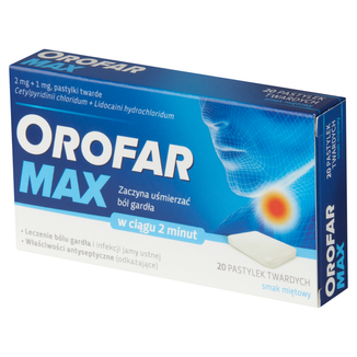 Orofar Max 2 mg + 1 mg, smak miętowy, 20 pastylek twardych - zdjęcie produktu