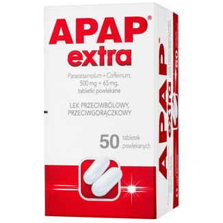 Apap Extra 500 mg + 65 mg, 50 tabletek powlekanych - 2 - zdjęcie produktu