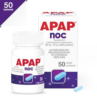 Apap Noc 500 mg + 25 mg, 50 tabletek powlekanych - 3 - zdjęcie produktu