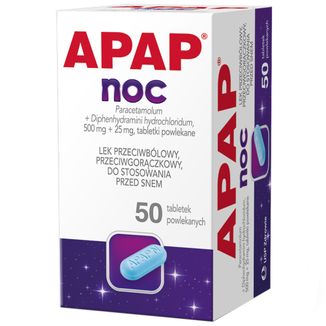 Apap Noc 500 mg + 25 mg, 50 tabletek powlekanych - 2 - zdjęcie produktu