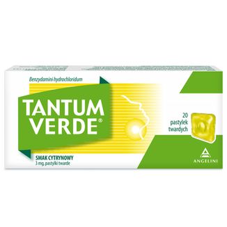 Tantum Verde 3 mg, smak cytrynowy, 20 pastylek twardych - zdjęcie produktu