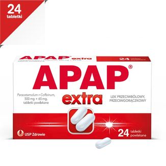 Apap Extra 500 mg + 65 mg, 24 tabletki powlekane USZKODZONE OPAKOWANIE - 2 - zdjęcie produktu