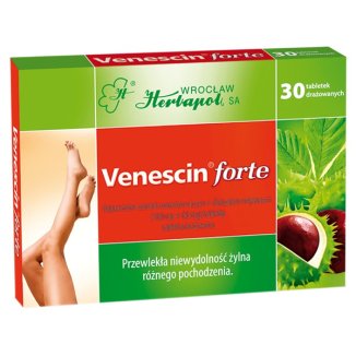 Venescin forte 100 mg + 60 mg, 30 tabletek drażowanych USZKODZONE OPAKOWANIE - zdjęcie produktu