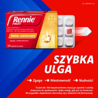Rennie Fruit 680 mg + 80 mg, smak owocowy, 24 tabletki do ssania - 2 - zdjęcie produktu