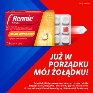 Rennie Fruit 680 mg + 80 mg, smak owocowy, 24 tabletki do ssania - 3 - zdjęcie produktu