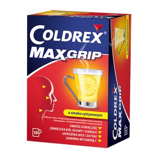Coldrex MaxGrip 1000 mg + 10 mg + 40 mg, smak cytrynowy, 10 saszetek KRÓTKA DATA Coldrex MaxGrip 1000 mg + 10 mg + 40 mg, smak cytrynowy, 10 saszetek KRÓTKA DATA - zdjęcie produktu