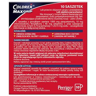 Coldrex MaxGrip 1000 mg + 10 mg + 40 mg, smak cytrynowy, 10 saszetek KRÓTKA DATA - 3 Coldrex MaxGrip 1000 mg + 10 mg + 40 mg, smak cytrynowy, 10 saszetek KRÓTKA DATA - 3 - zdjęcie produktu