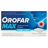 Orofar Max 2 mg + 1 mg, smak miętowy, 30 pastylek twardych USZKODZONE OPAKOWANIE - miniaturka zdjęcia produktu