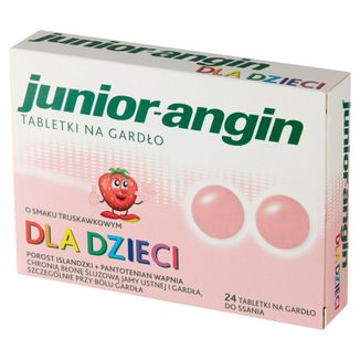 Junior-angin, dla dzieci od 4 lat, smak truskawkowy, 24 tabletki do ssania - 3 - zdjęcie produktu
