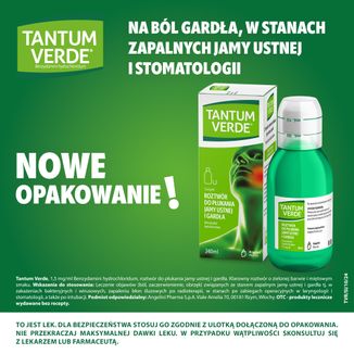 Tantum Verde 1,5 mg/ ml, roztwór do płukania jamy ustnej i gardła, 240 ml - 3 - zdjęcie produktu