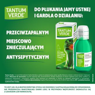 Tantum Verde 1,5 mg/ ml, roztwór do płukania jamy ustnej i gardła, 240 ml - 4 - zdjęcie produktu