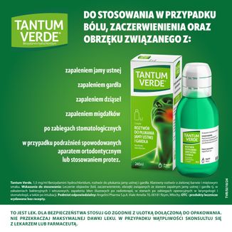 Tantum Verde 1,5 mg/ ml, roztwór do płukania jamy ustnej i gardła, 240 ml - 5 - zdjęcie produktu