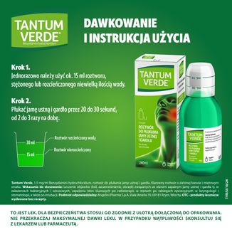 Tantum Verde 1,5 mg/ ml, roztwór do płukania jamy ustnej i gardła, 240 ml - 6 - zdjęcie produktu