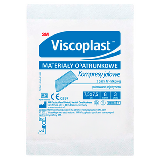 Viscoplast, kompresy jałowe z gazy, 17-nitkowe, 8-warstwowe, 7,5 cm x 7,5 cm, 3 sztuki - zdjęcie produktu