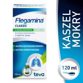 Flegamina Classic o smaku miętowym bez cukru 4 mg/ 5 ml, syrop, 120 ml - 3 - zdjęcie produktu