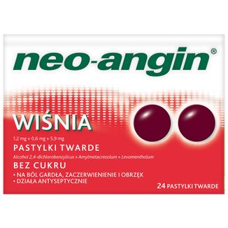 Neo-Angin Wiśnia 1,2 mg + 0,6 mg + 5,9 mg, 24 pastylki twarde - zdjęcie produktu