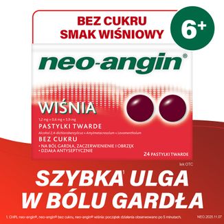 Neo-Angin Wiśnia 1,2 mg + 0,6 mg + 5,9 mg, 24 pastylki twarde - 2 - zdjęcie produktu