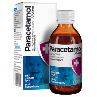 Paracetamol Aflofarm 120 mg/ 5 ml, zawiesina doustna od 3 miesiąca, smak truskawkowy, 100 ml - zdjęcie produktu